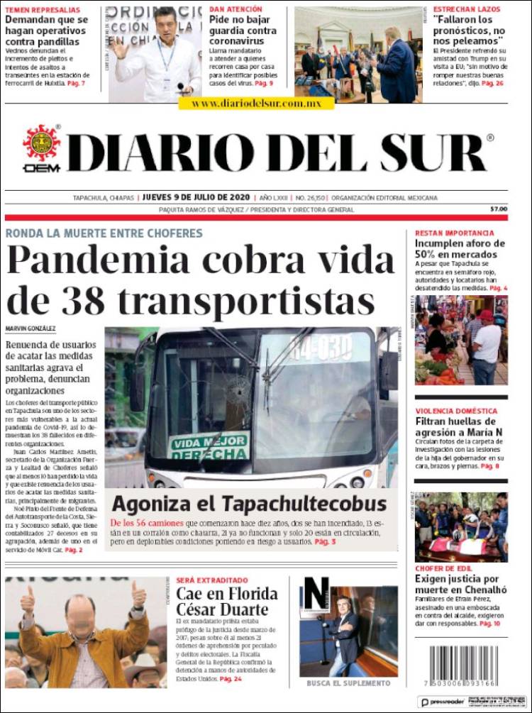 Portada de El Diario del Sur (M&eacute;xico)