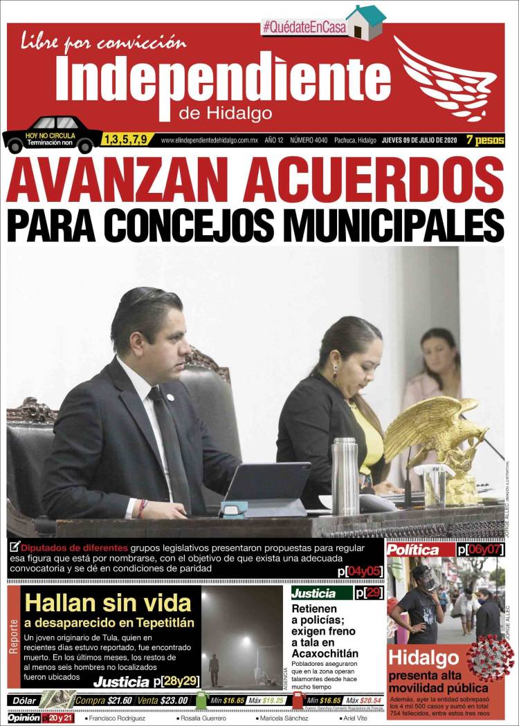 Portada de El Independiente de Hidalgo (M&eacute;xico)