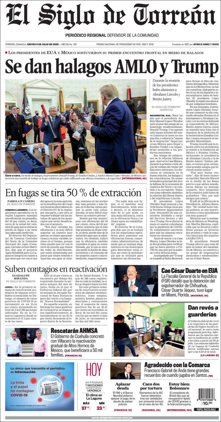 Portada de El Siglo de Torreon (M&eacute;xico)