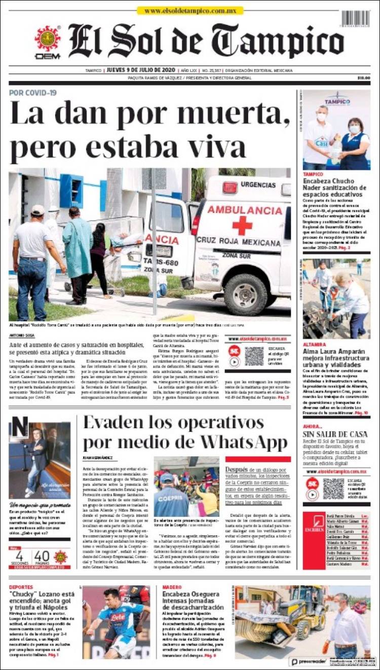 Portada de El Sol de Tampico (M&eacute;xico)