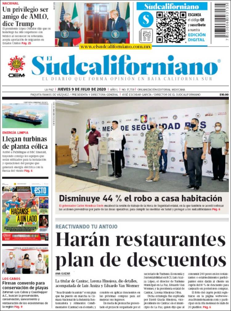 Portada de El Sudcaliforniano (M&eacute;xico)