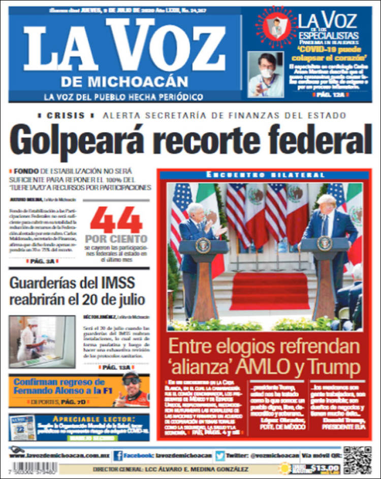 Portada de La Voz de Michoacán (M&eacute;xico)