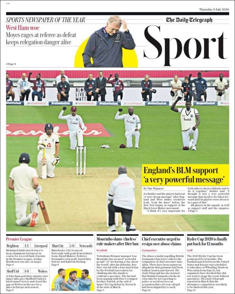 Portada de Telegraph Sport (Reino Unido)