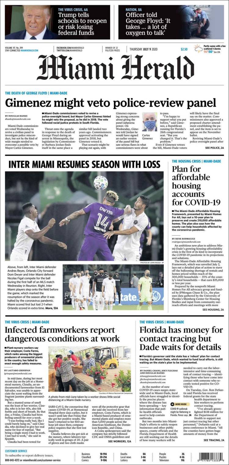 Portada de Miami Herald (USA)