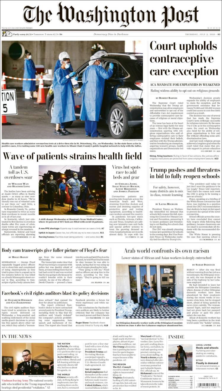 Portada de The Washington Post (USA)