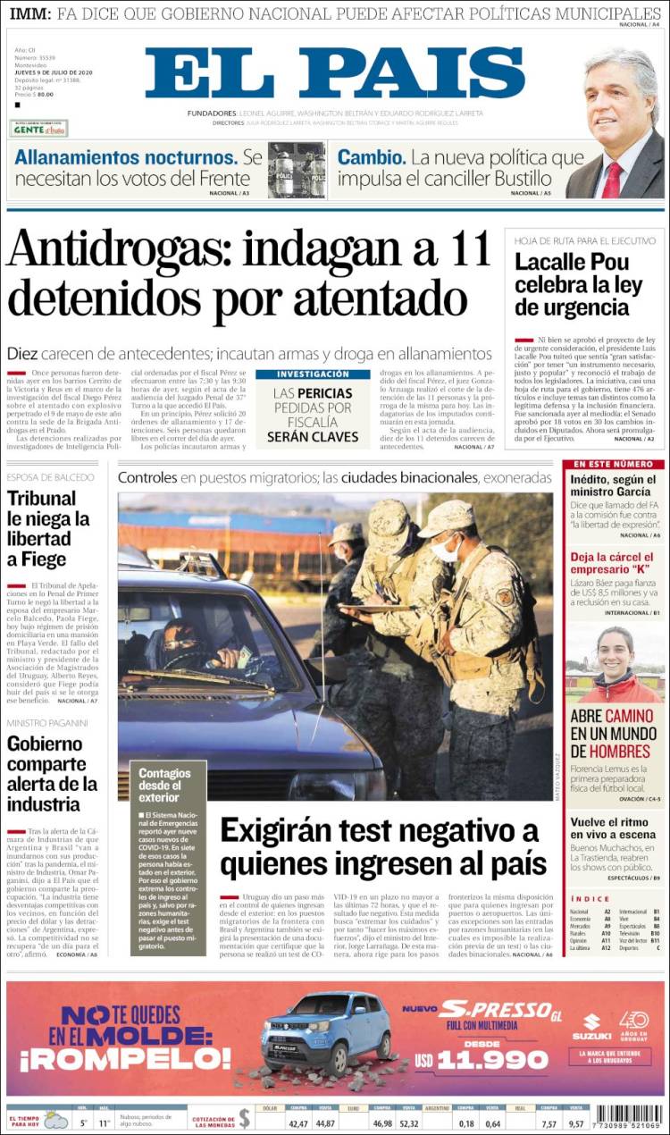 Portada de El País (Uruguay)