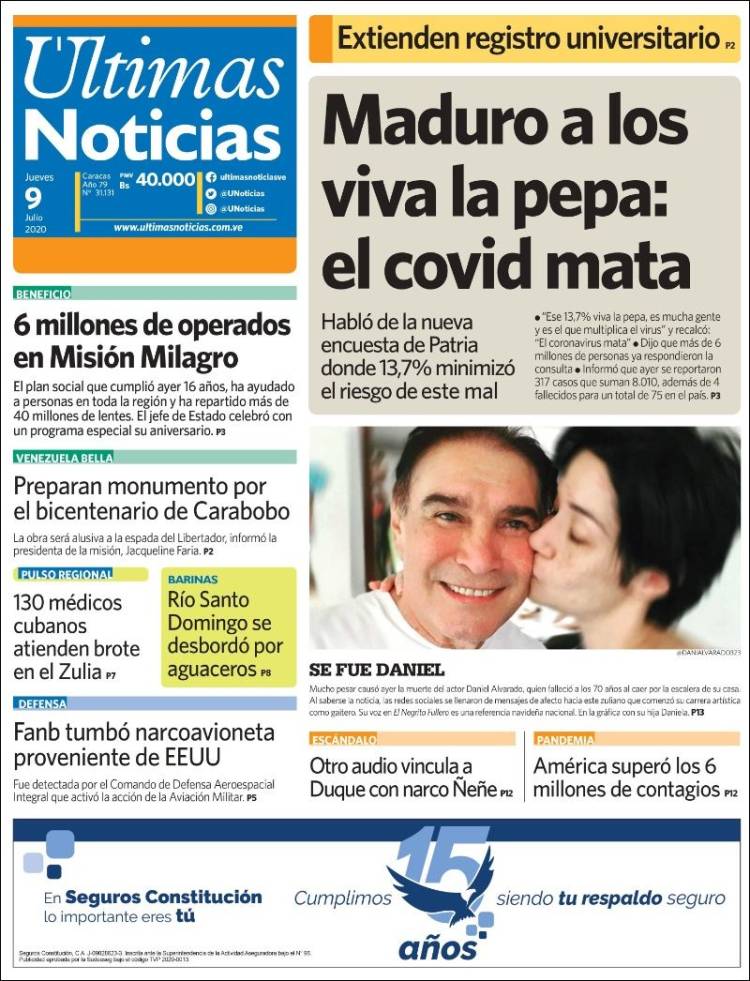 Portada de Últimas Noticias (Venezuela)