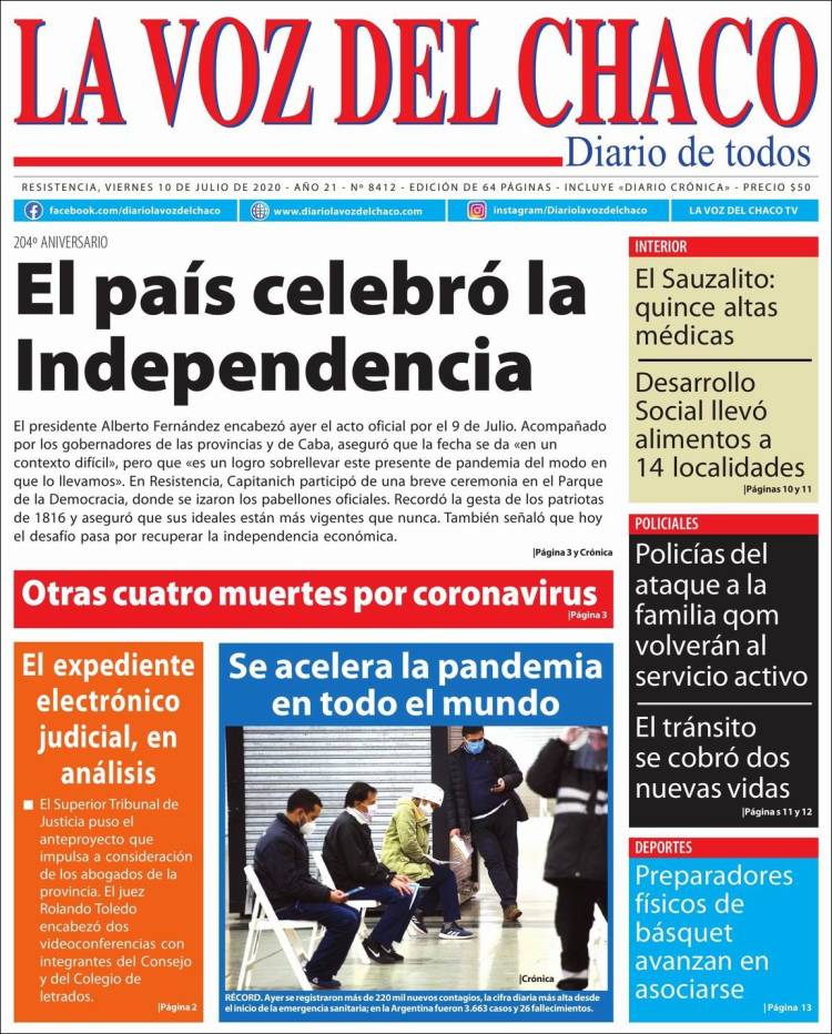Portada de La Voz del Chaco (Argentina)