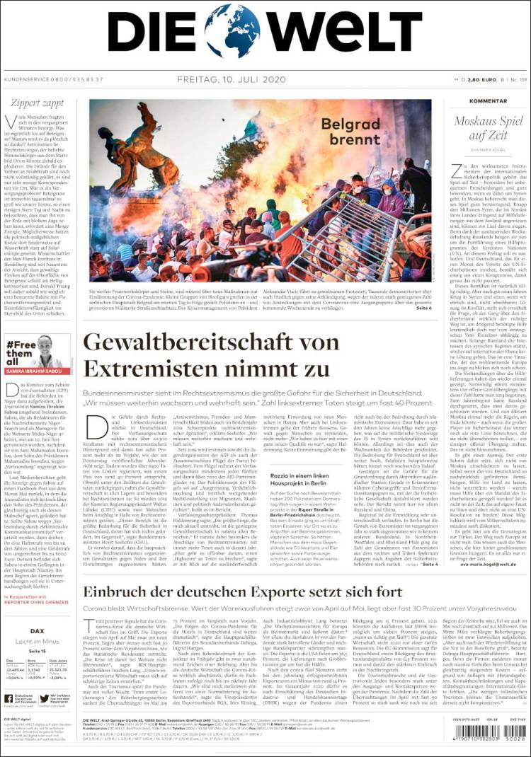 Portada de Die Welt (Alemania)