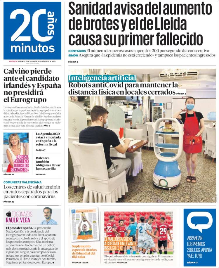 Portada de 20 Minutos - Valencia (Espa&ntilde;a)