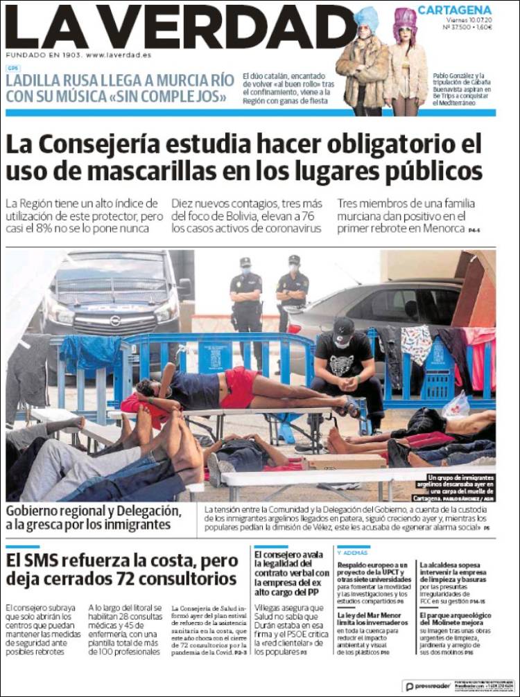 Portada de La Verdad de Cartagena (Espa&ntilde;a)