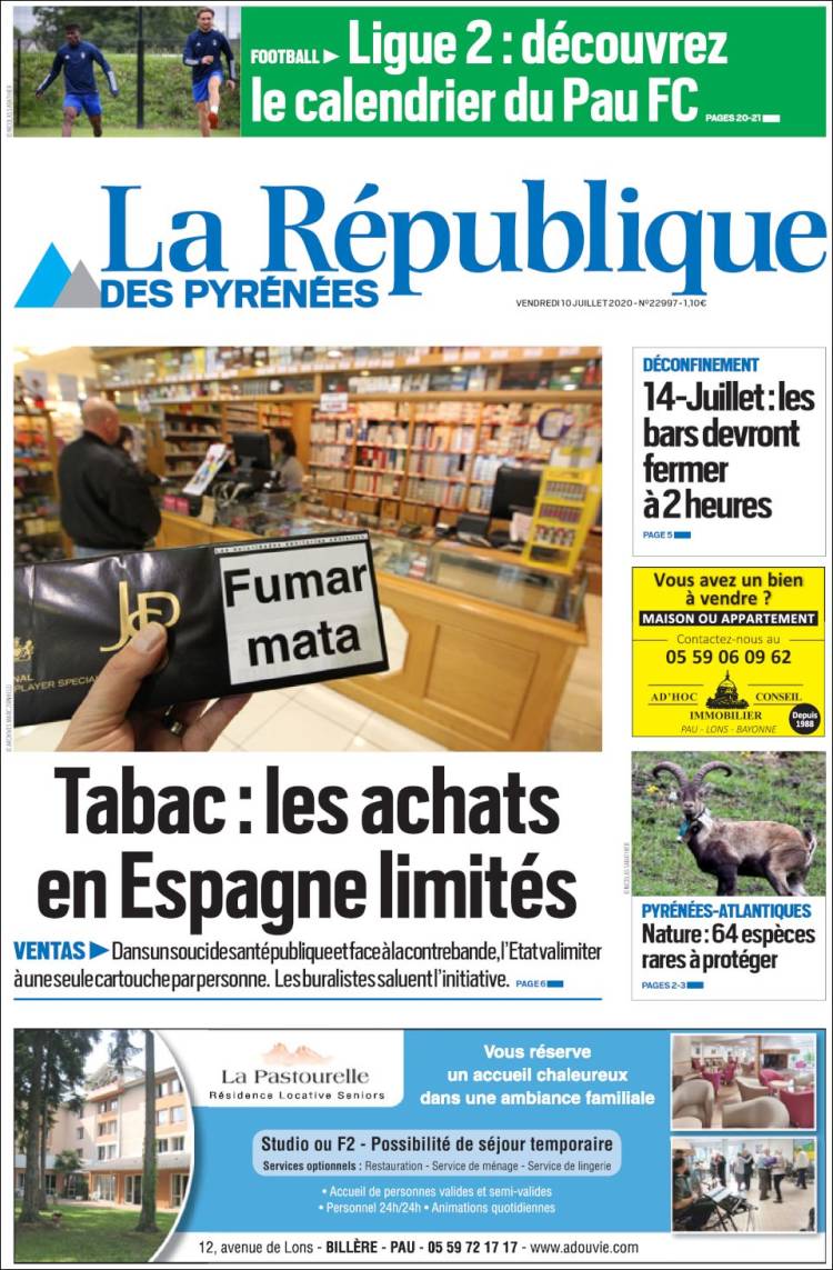 Portada de La République des Pyrénées (Francia)