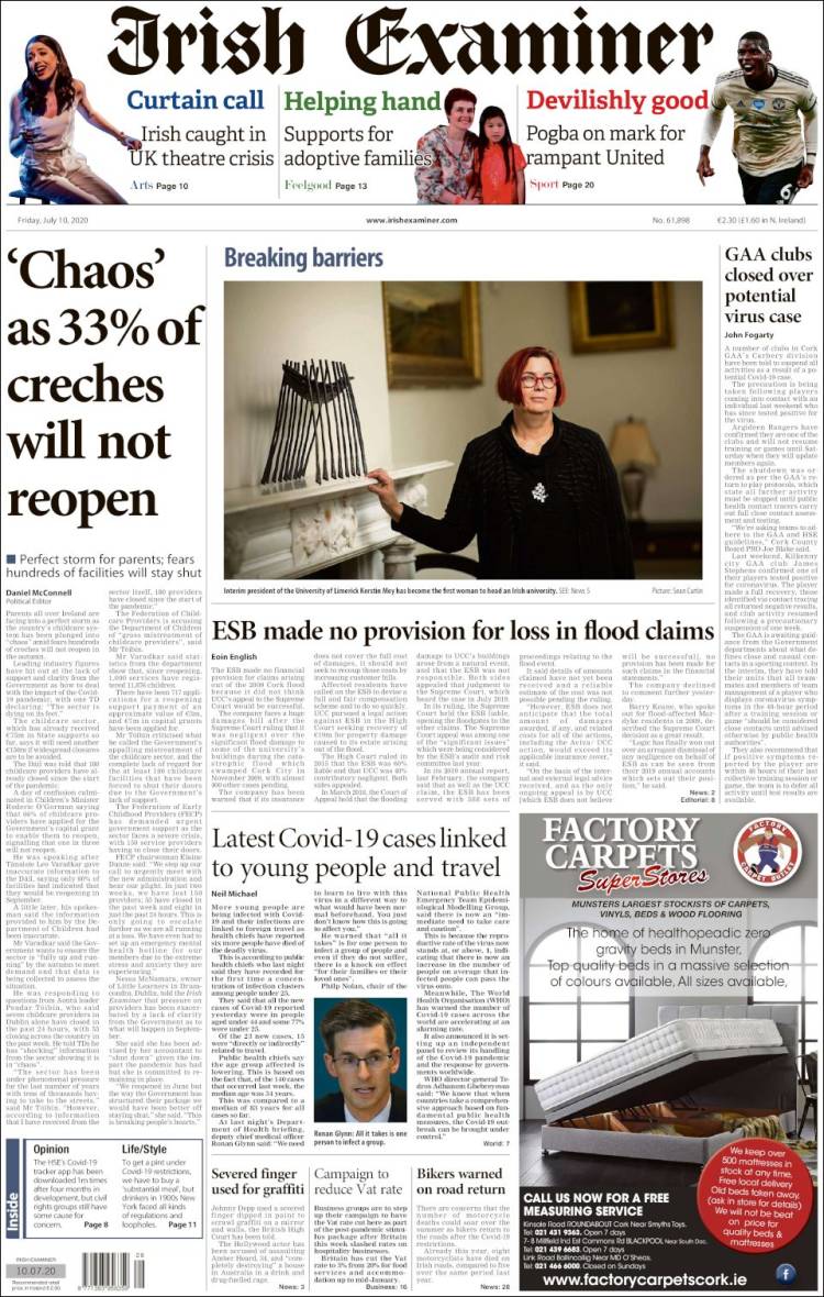 Portada de Irish Examiner (Irlanda)