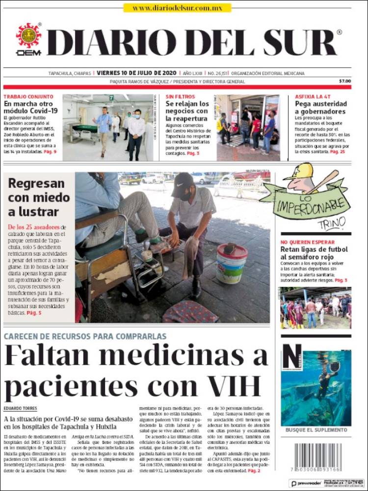 Portada de El Diario del Sur (México)