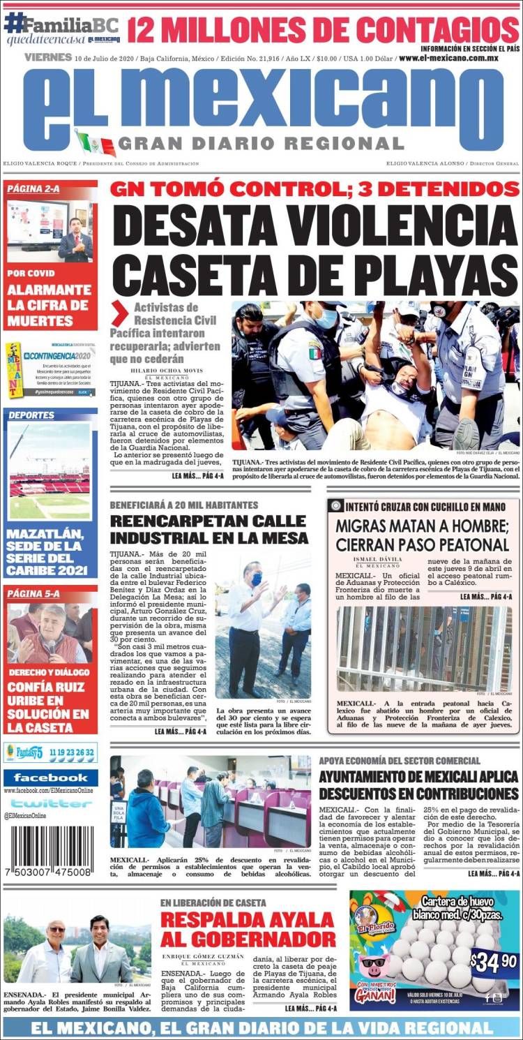 Portada de El Mexicano - El Gran Diario Regional (México)