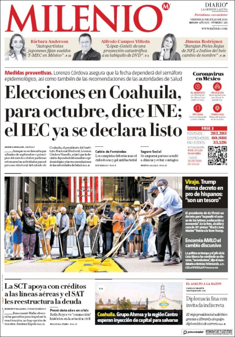 Portada de Milenio - Laguna (México)