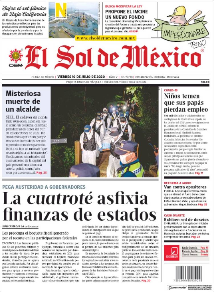 Portada de El Sol de México (Mexico)