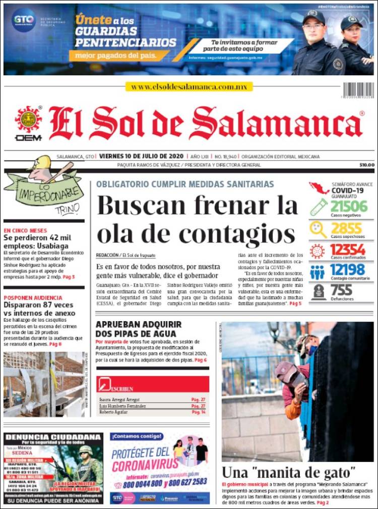 Portada de El Sol de Salamanca (México)