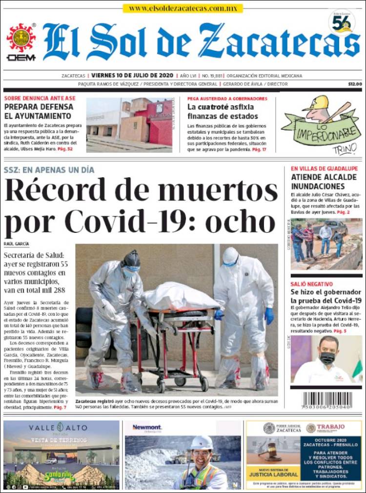 Portada de El Sol de Zacatecas (México)