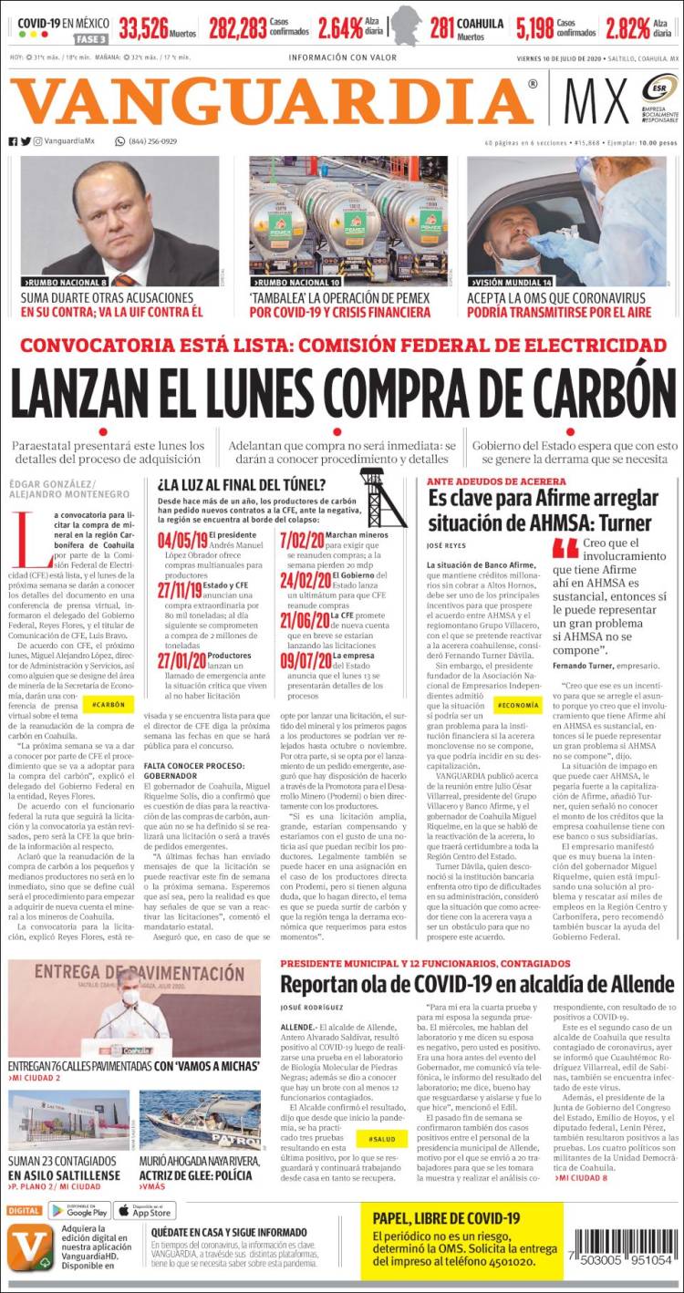Portada de Vanguardia (México)