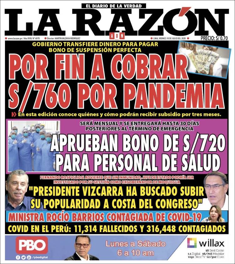 Portada de La Razón (Per&uacute;)