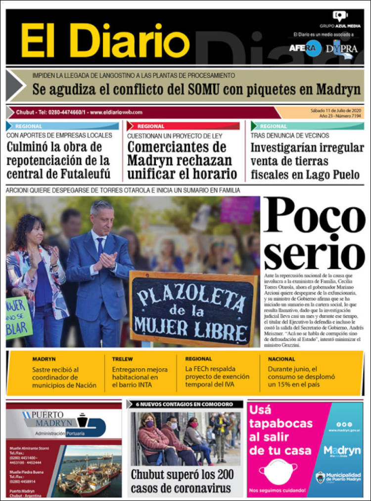 Portada de El Diario de Madryn (Argentina)