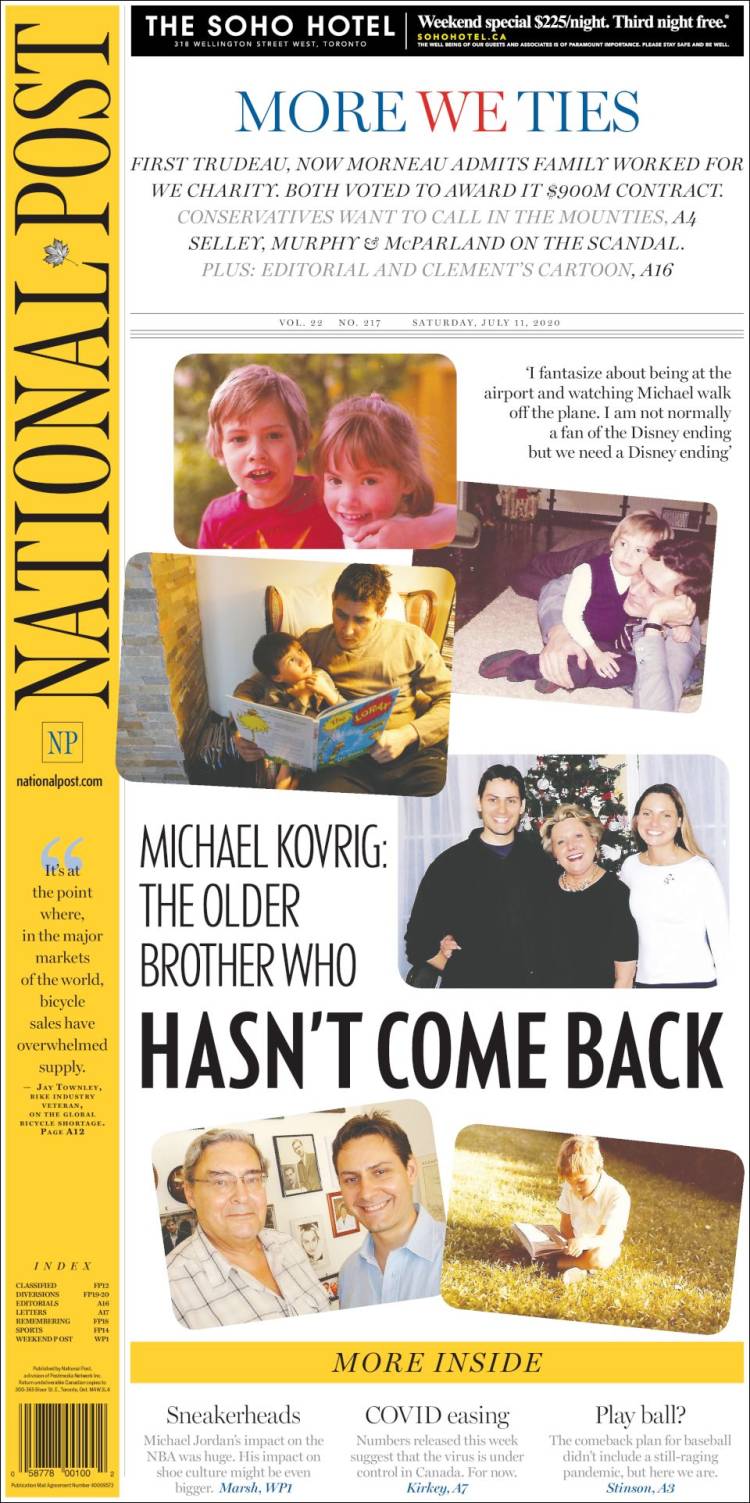 Portada de The National Post (Canadá)