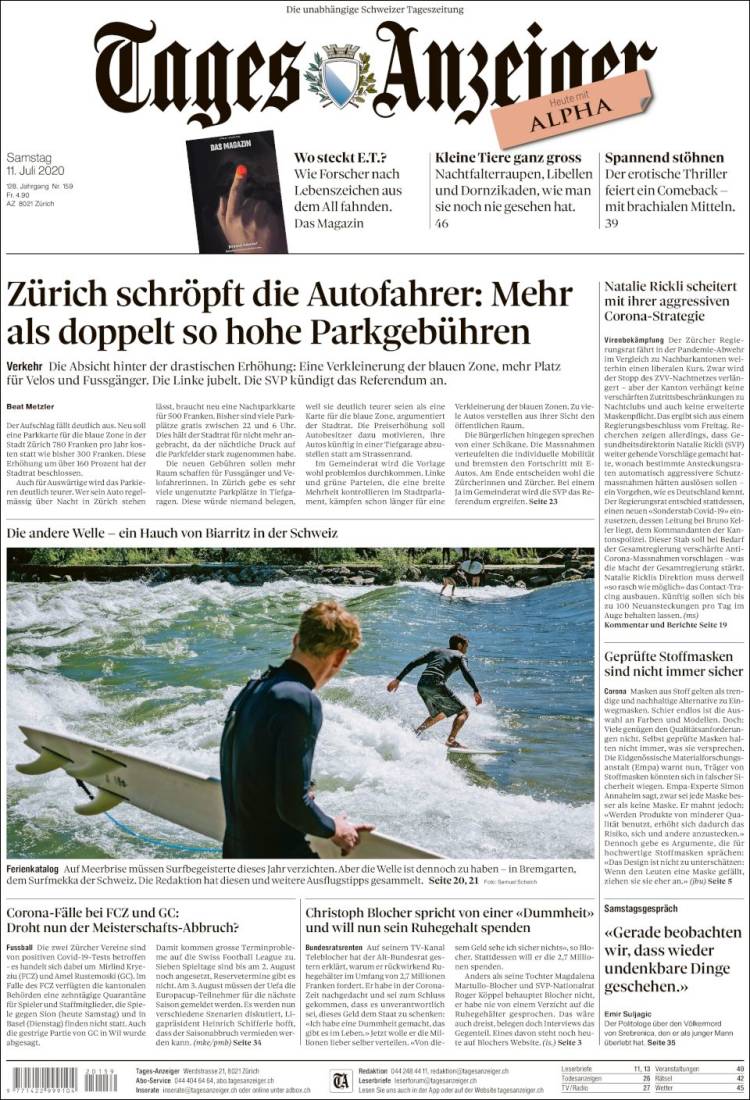 Portada de Tages-Anzeiger (Suiza)