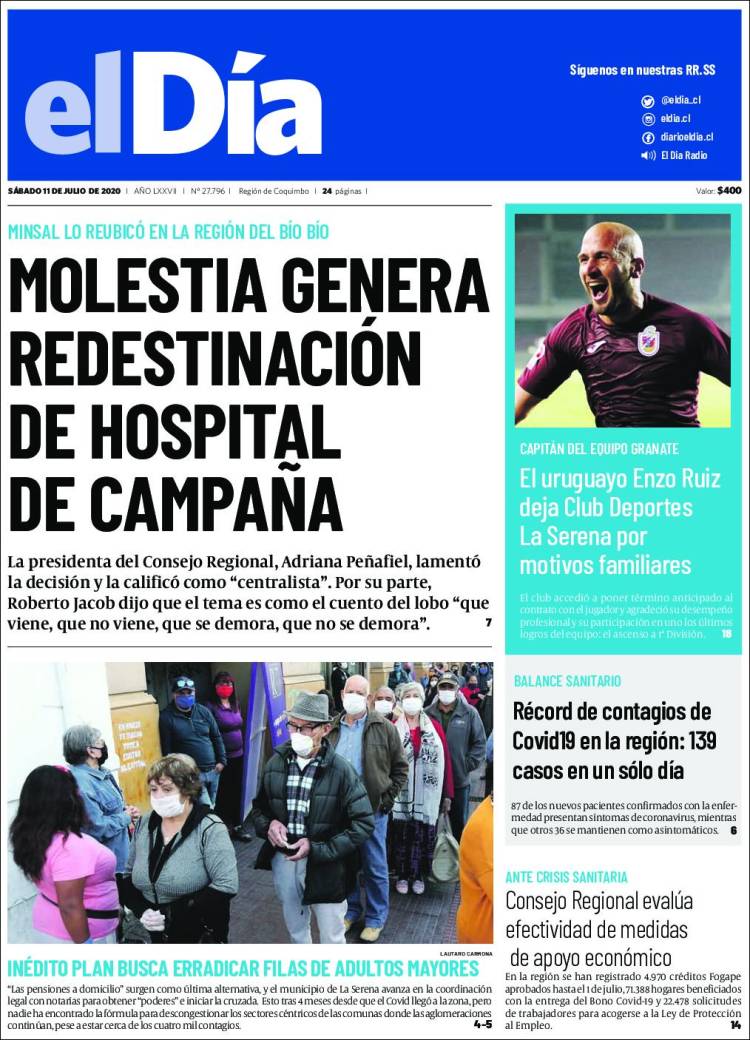 Portada de El Día (Chile)