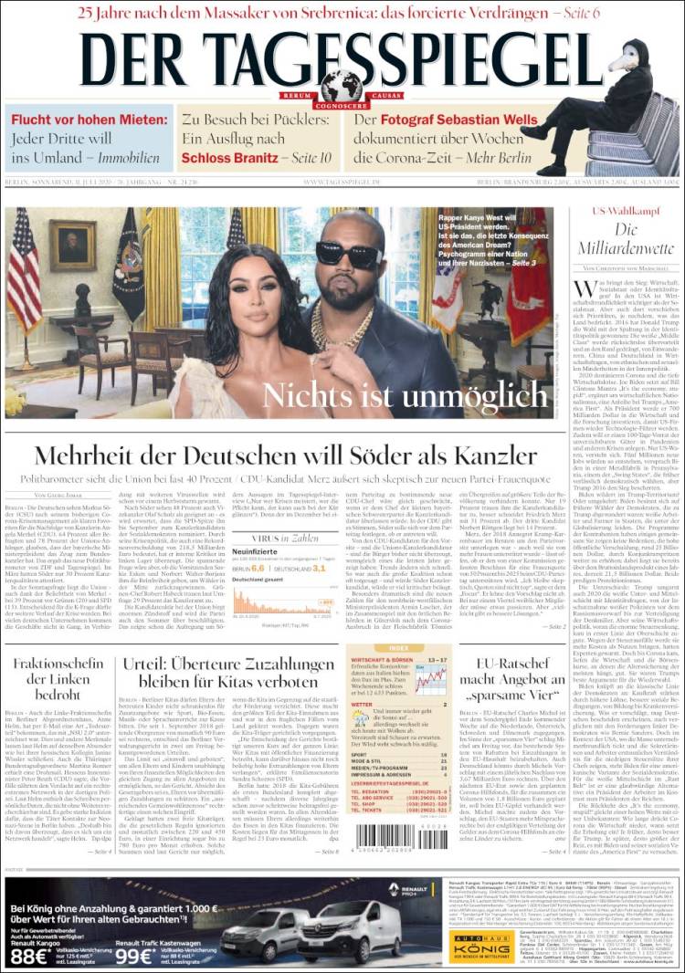 Portada de Der Tagesspiegel (Alemania)