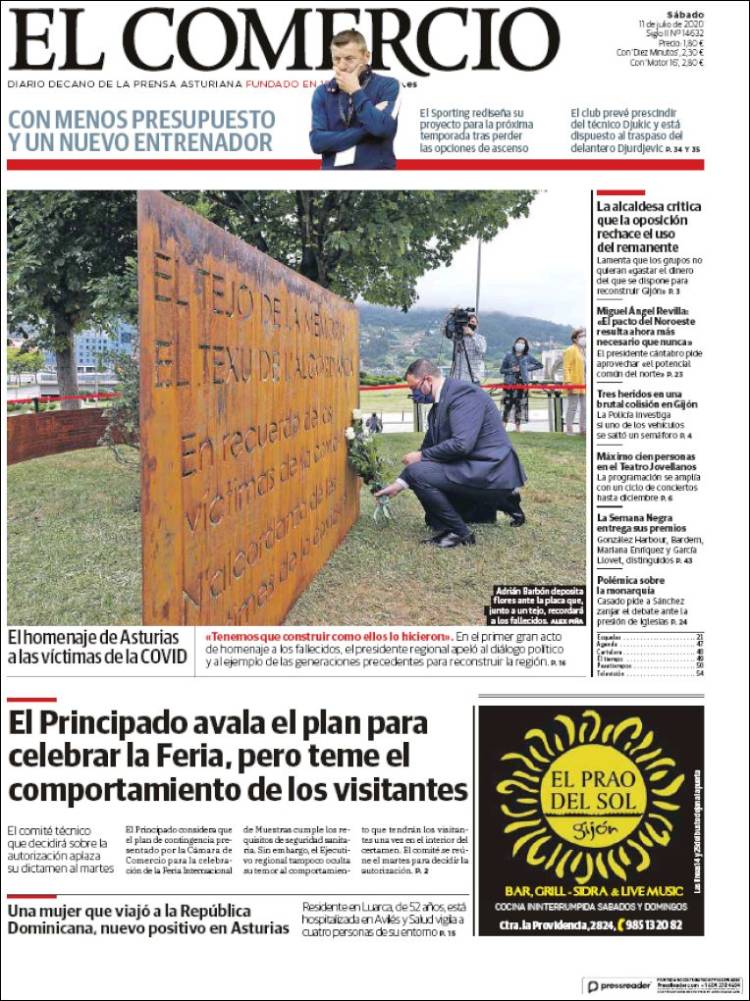 Portada de El Comercio - Gijón (Espa&ntilde;a)