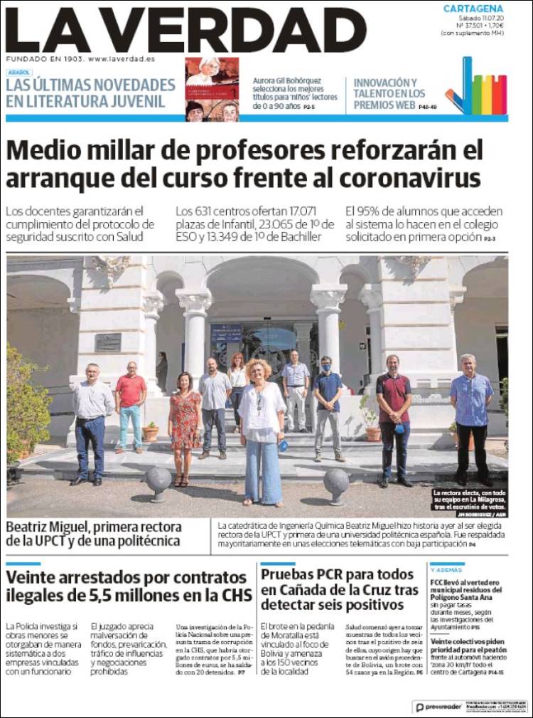 Portada de La Verdad de Cartagena (Espa&ntilde;a)