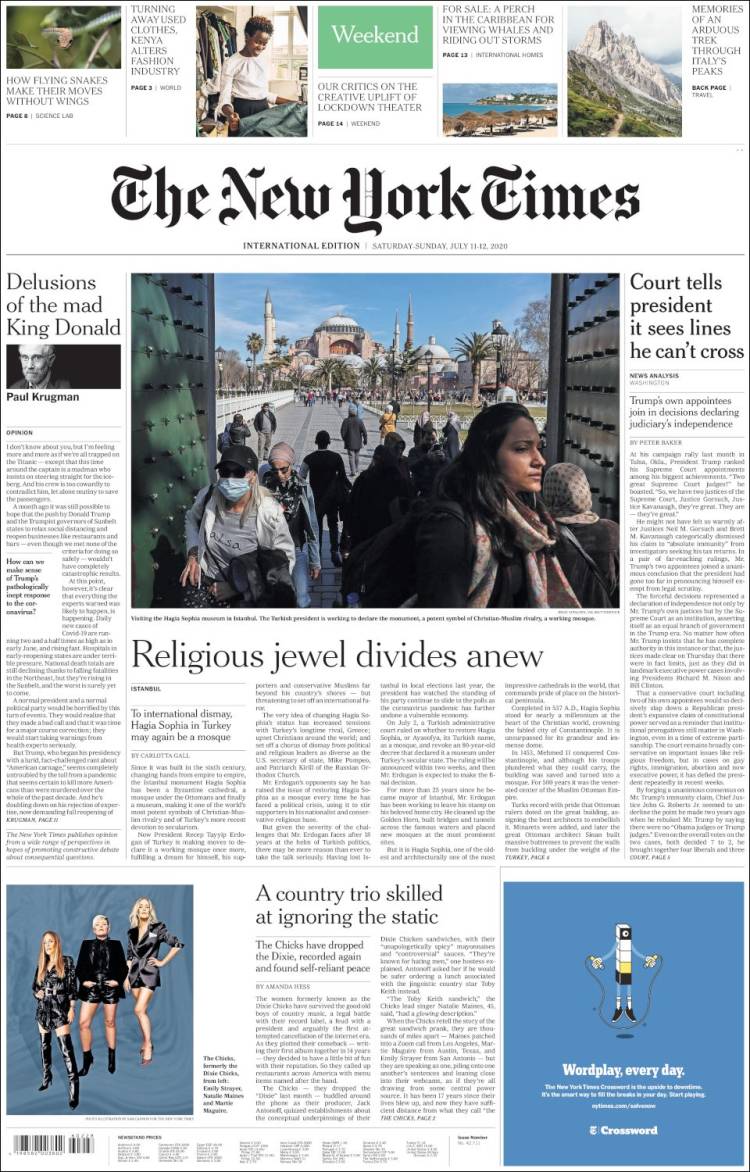 Portada de International New York Times (Europa)