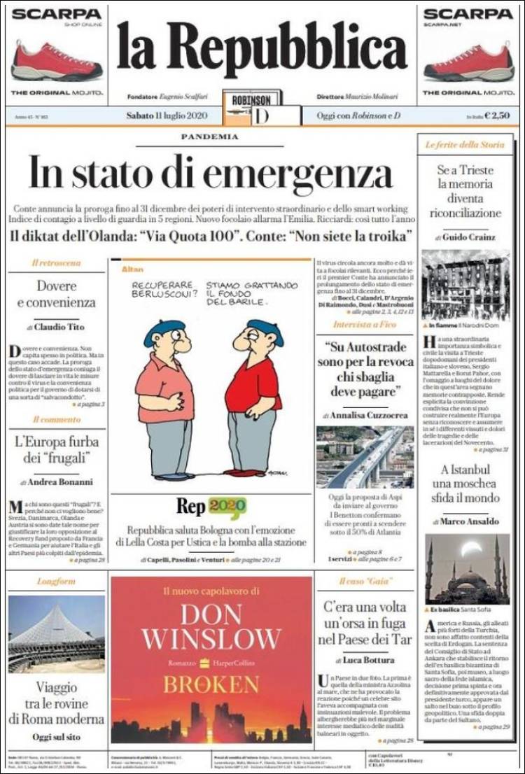 Portada de La Repubblica (Italia)