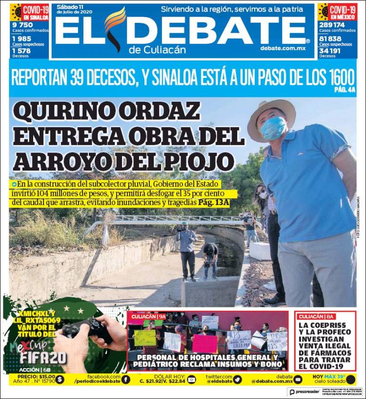 Portada de El Debate de Culiacán (México)