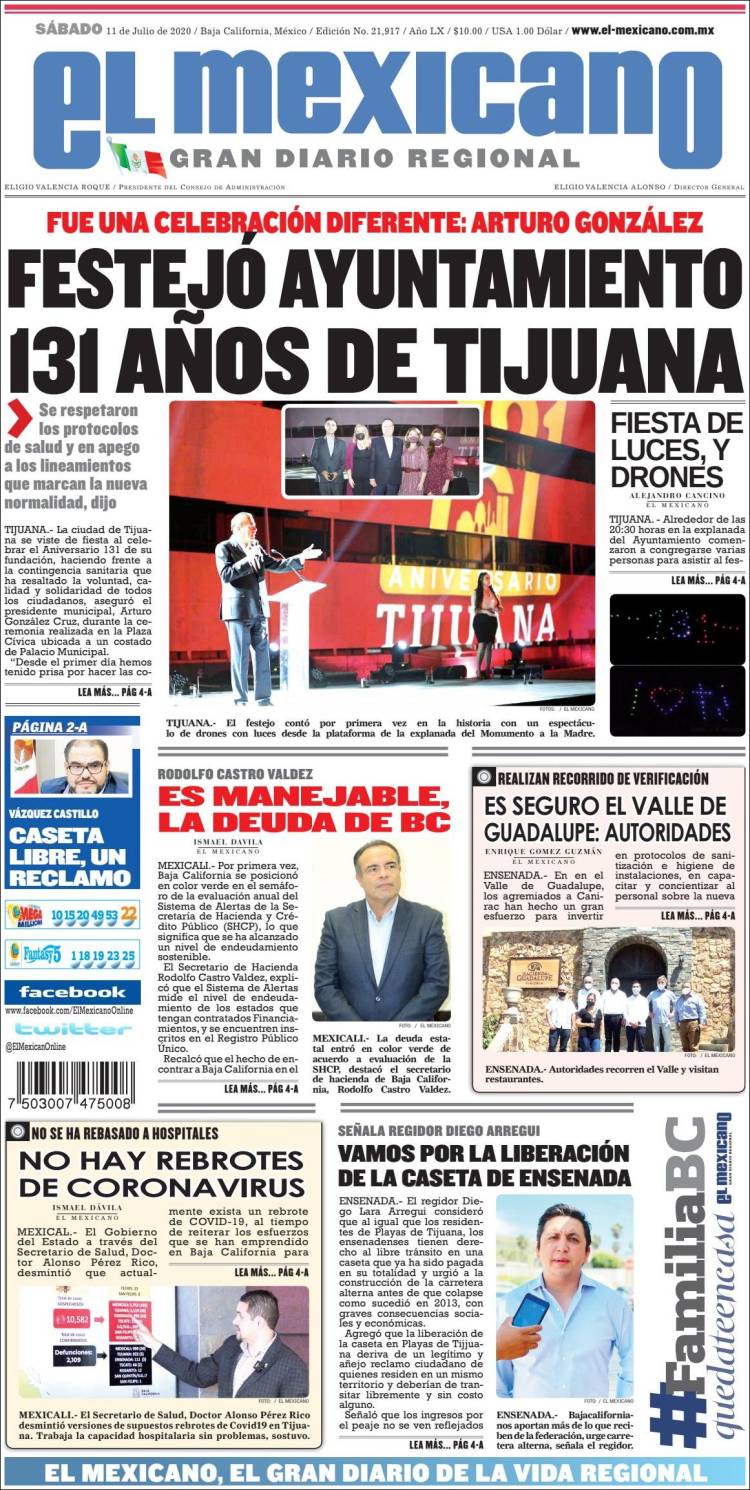 Portada de El Mexicano - El Gran Diario Regional (México)
