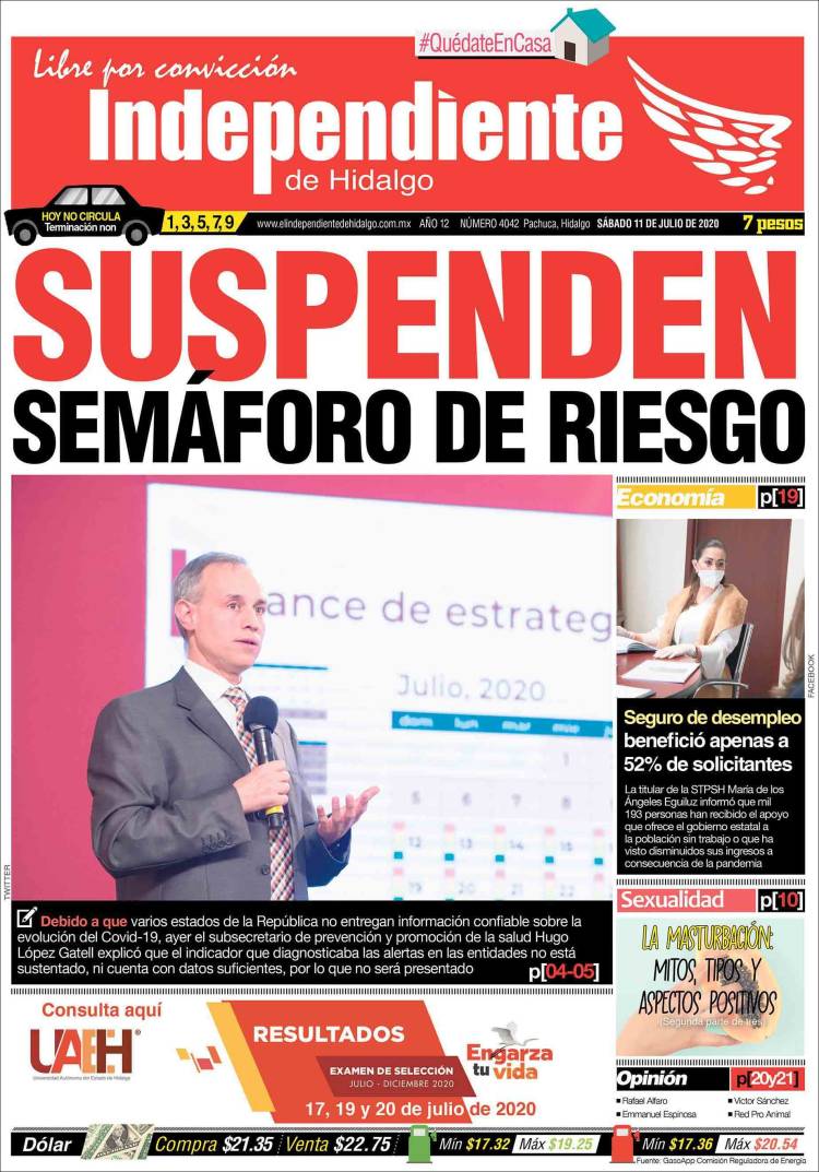 Portada de El Independiente de Hidalgo (México)