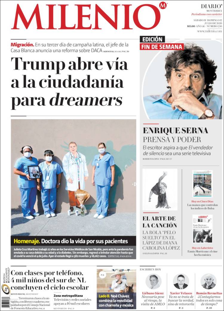 Portada de Milenio de Monterrey (México)