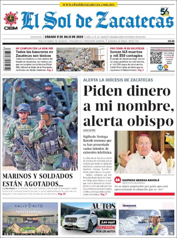 Portada de El Sol de Zacatecas (México)