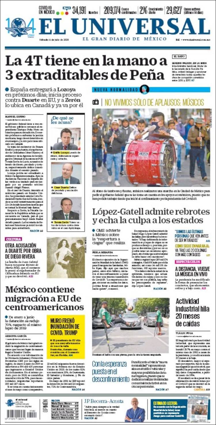 Portada de El Universal (México)