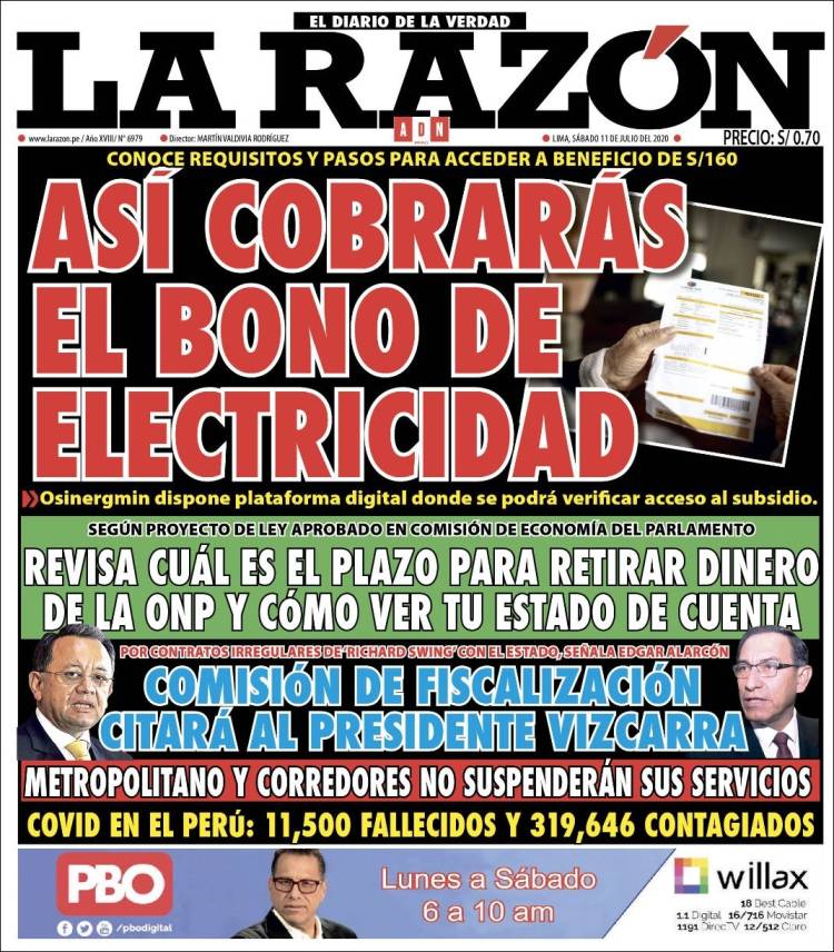 Portada de La Razón (Peru)