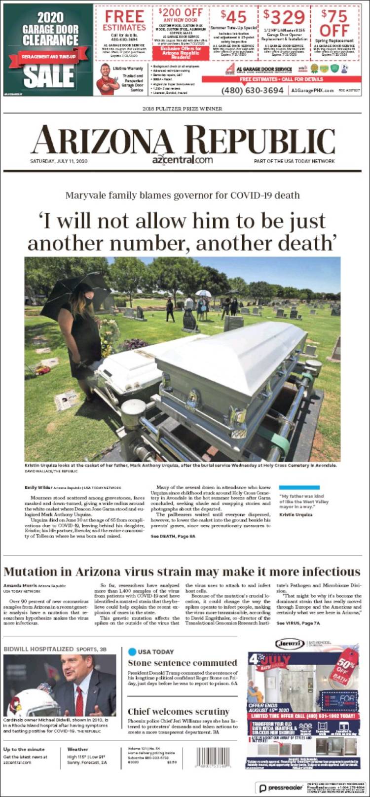 Portada de Arizona Republic News (USA)