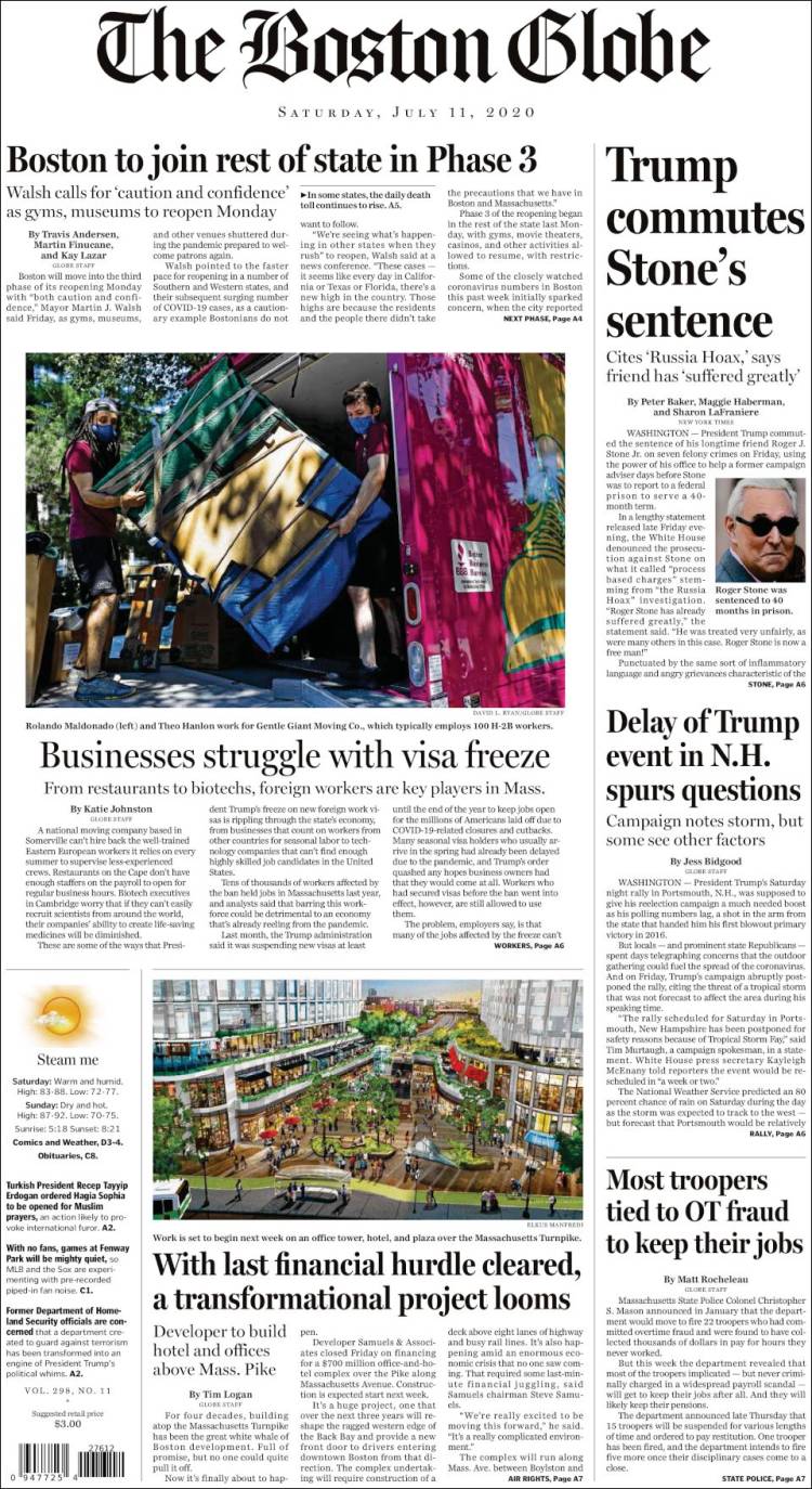 Portada de Boston Globe (USA)