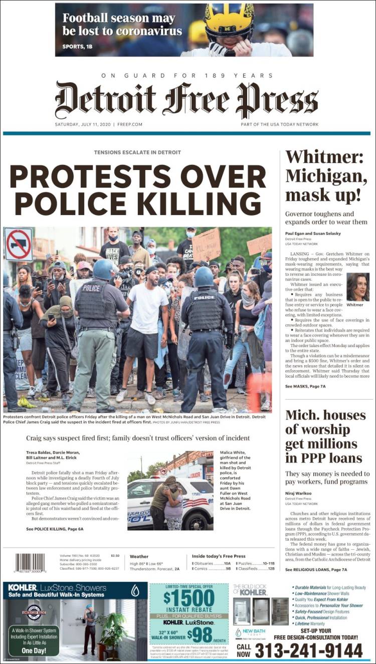 Portada de Detroit Free Press (USA)