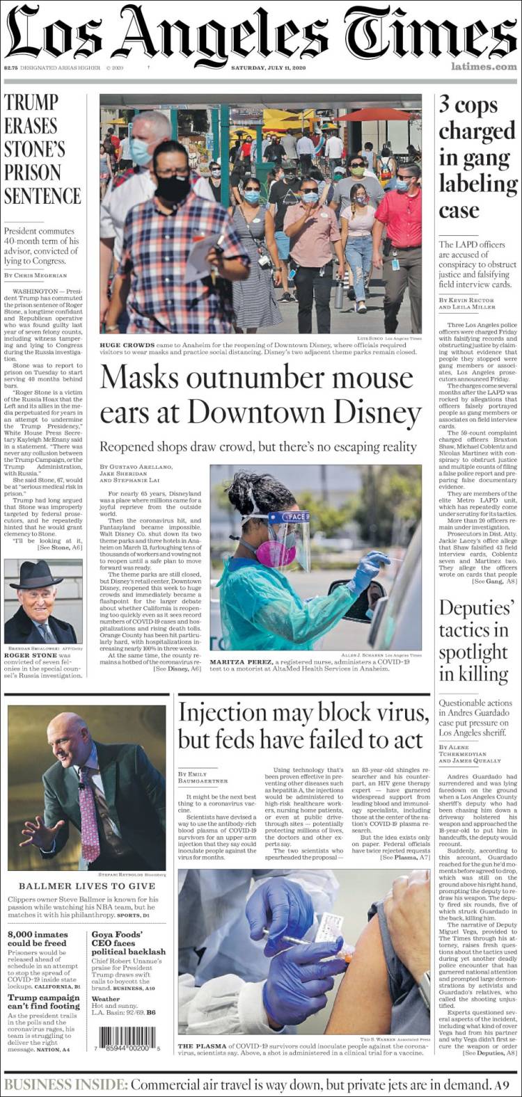 Portada de Los Angeles Times (USA)