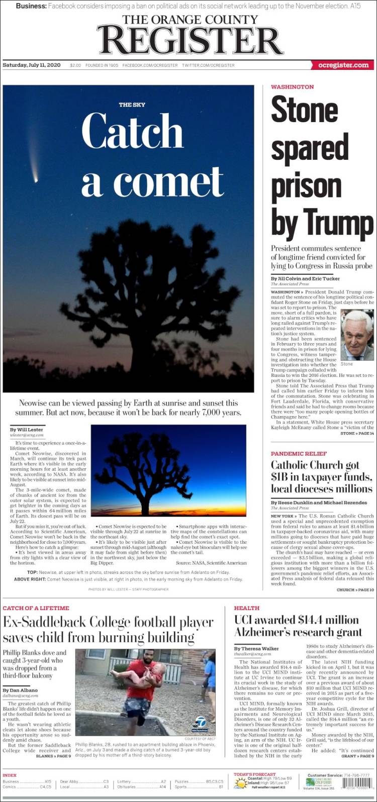 Portada de The Orange County Register (USA)