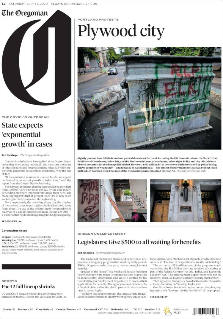 Portada de The Oregonian (USA)