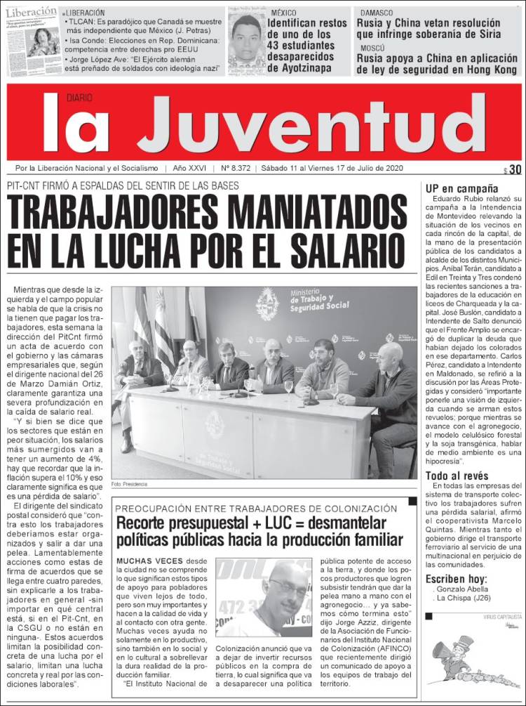 Portada de Diario La Juventud (Uruguay)