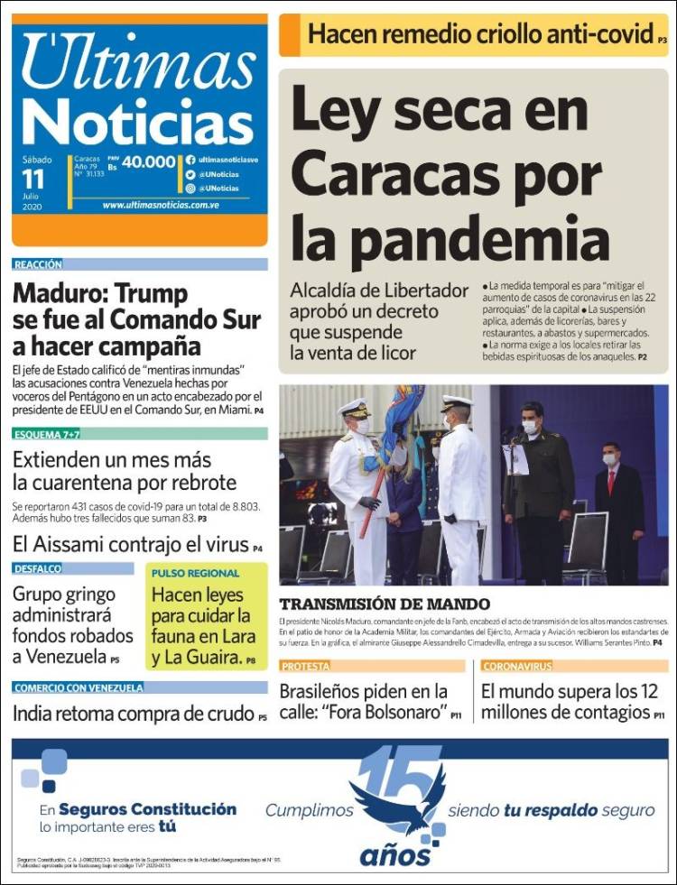 Portada de Últimas Noticias (Venezuela)