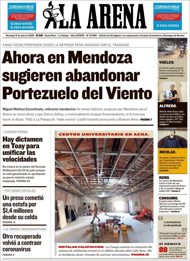Portada de Diario La Arena (Argentina)
